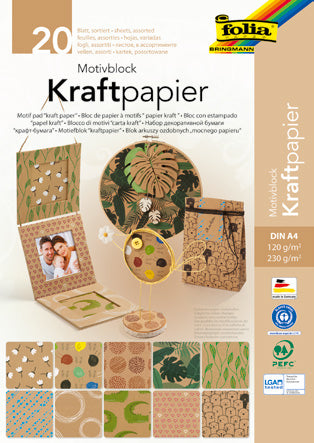 Folia Motivblock Kraftpapier – A4 – 120/230 g/m² – Mehrfarbig – 20 Blatt