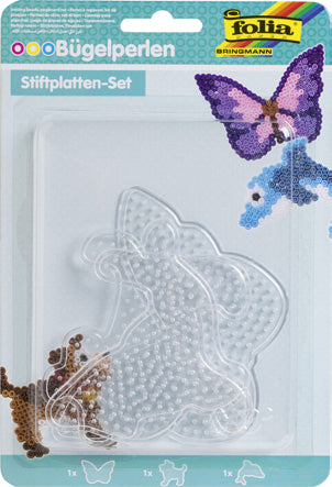 Folia Bügelperlen Stifteplatten – Animal Friends – 3er-Set – transparent