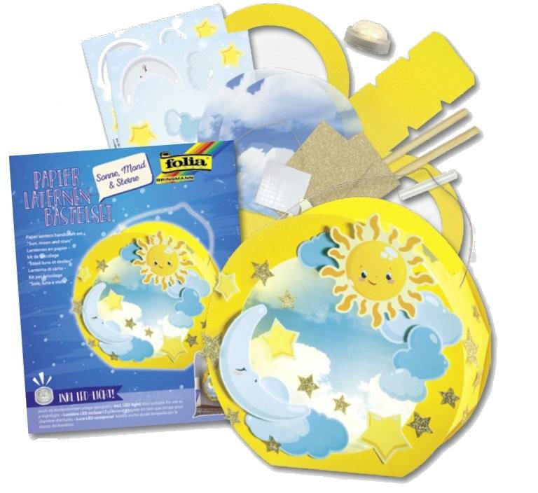 Folia Bastelset Laterne Sonne, Mond & Sterne – 2× CR2032