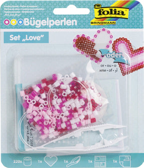 Folia Bügelperlen-Set Sweetheart – 220 Bügelperlen, Stiftplatte, Backpapier, Pinzette – 152 × 180 × 19 mm