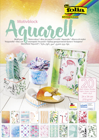 Folia Motivkartonblock Aquarell – 240 × 340 mm – 270 g/m² – sortiert – 20 Blatt