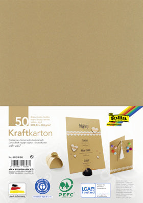 Folia Kraftkarton – A4 – 230 g/m², 50 Bogen, Mehrfarbig