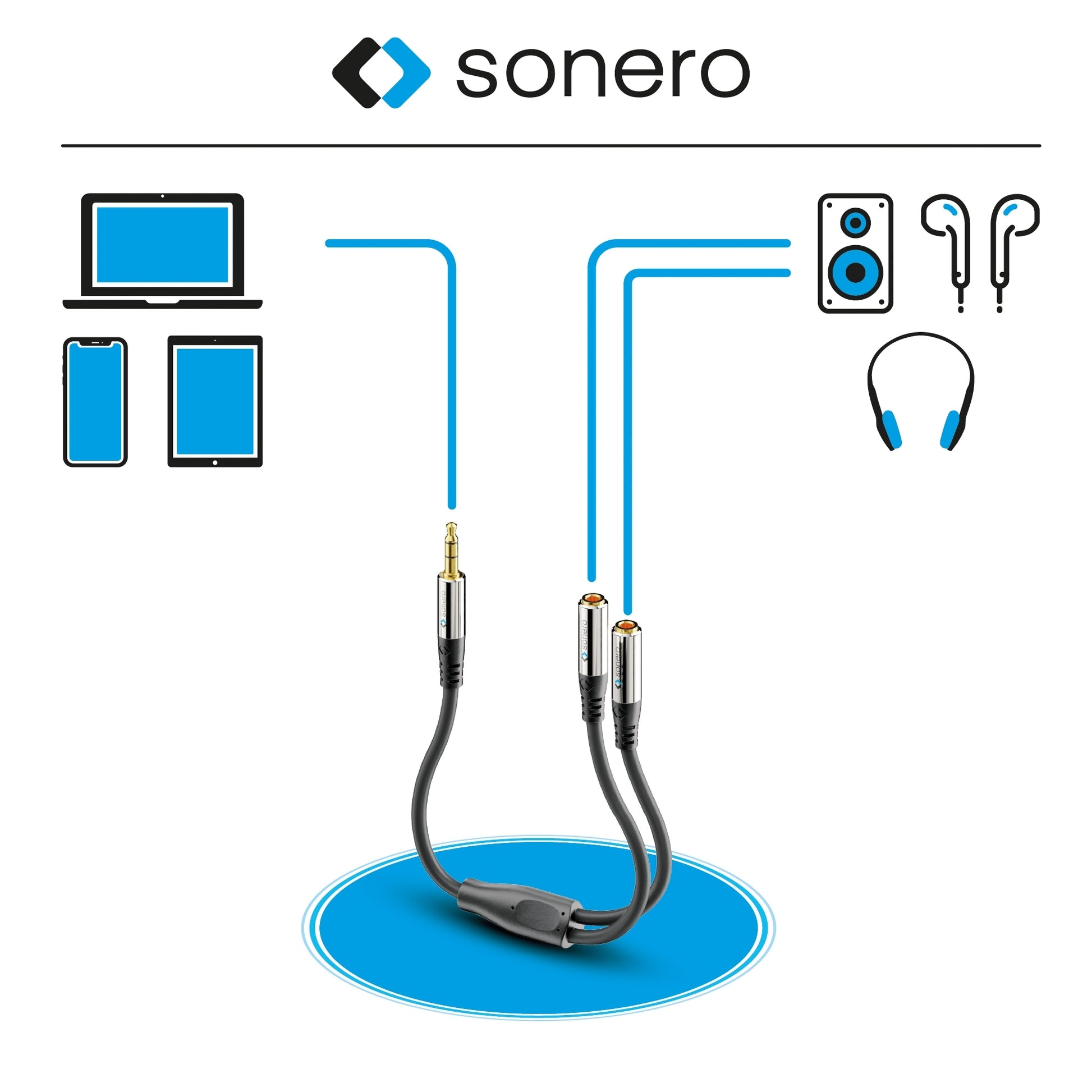 Sonero 3,5 mm Splitterkabel – 3,5 mm Klinkenstecker zu 2× 3,5 mm Klinkenbuchsen – 0,25 m, vergoldete Stecker