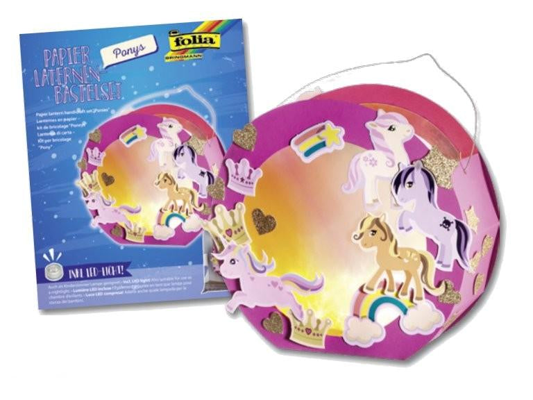 Folia Bastelset Laterne Ponys – 2 Bogen Fotokarton, 2 Bogen Transparentpapier – 2× CR2032