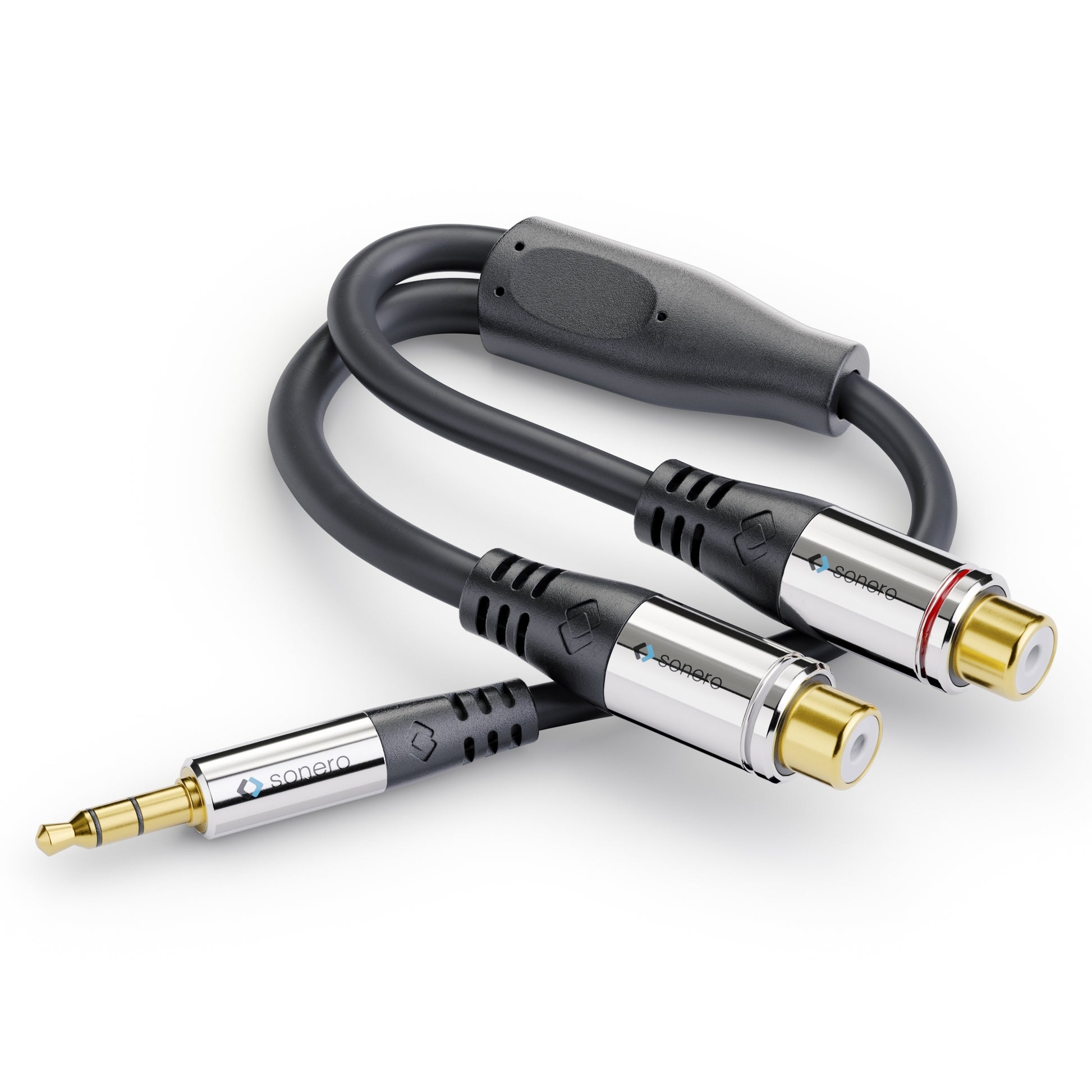 Sonero 3,5 mm auf 2× Cinch Adapterkabel – Stecker zu Stecker – 0,25 m, vergoldete Stecker