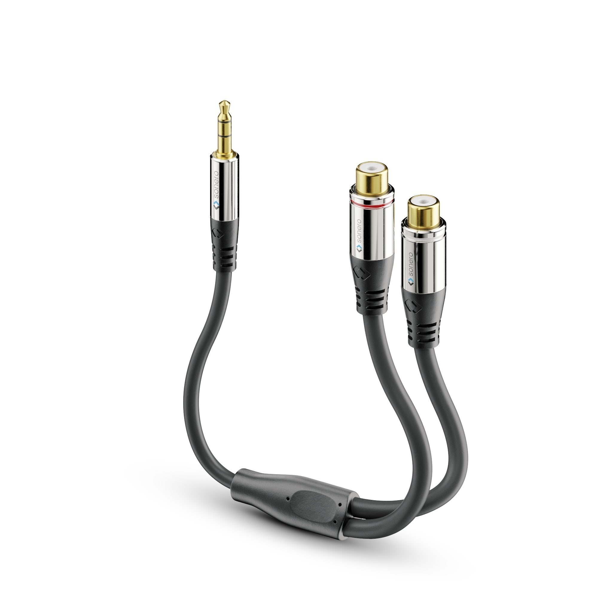 Sonero 3,5 mm auf 2× Cinch Adapterkabel – Stecker zu Stecker – 0,25 m, vergoldete Stecker