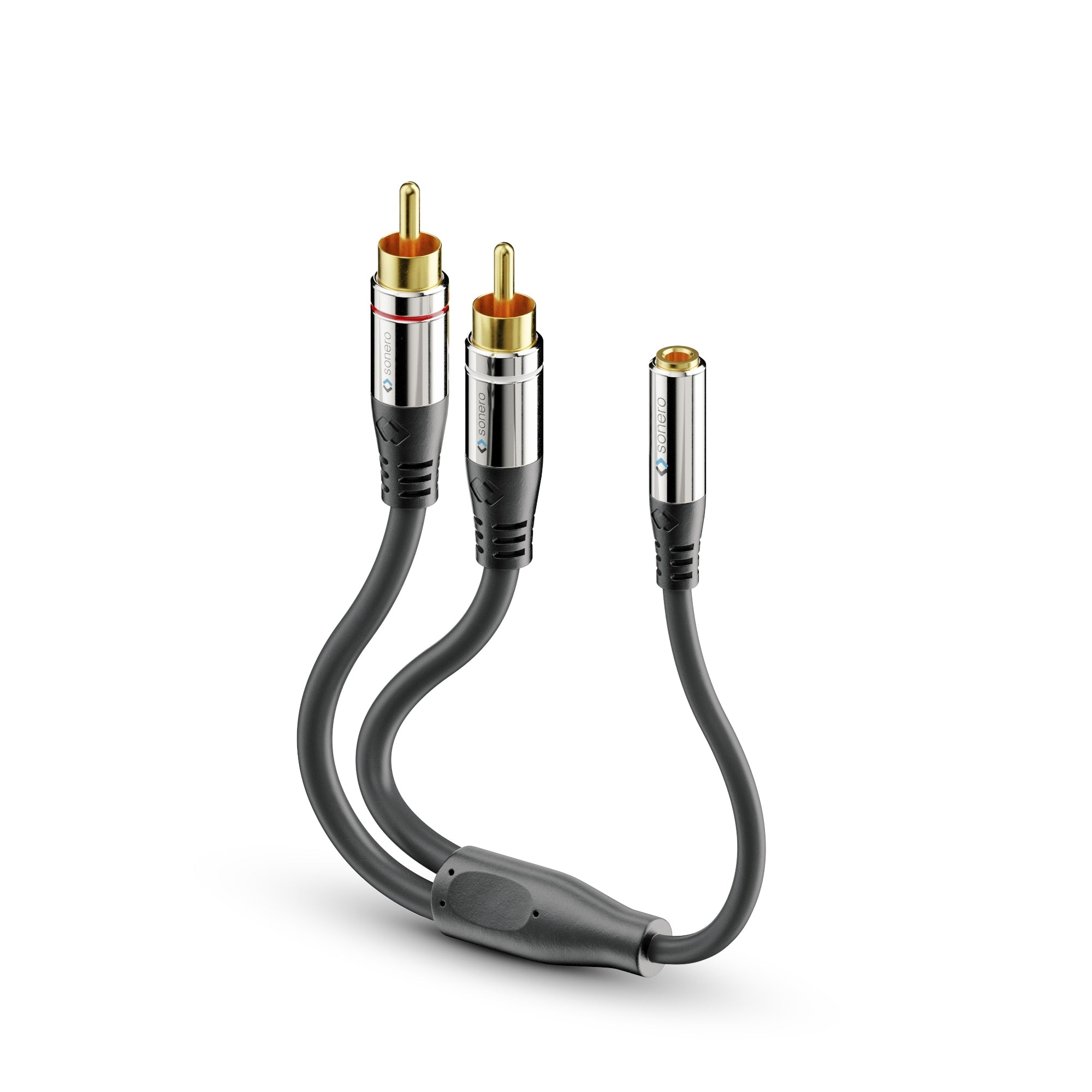 Sonero 3,5 mm auf 2× Cinch Adapterkabel – 2× Cinch Stecker zu 3,5 mm Klinkenstecker – 0,25 m, vergoldete Stecker