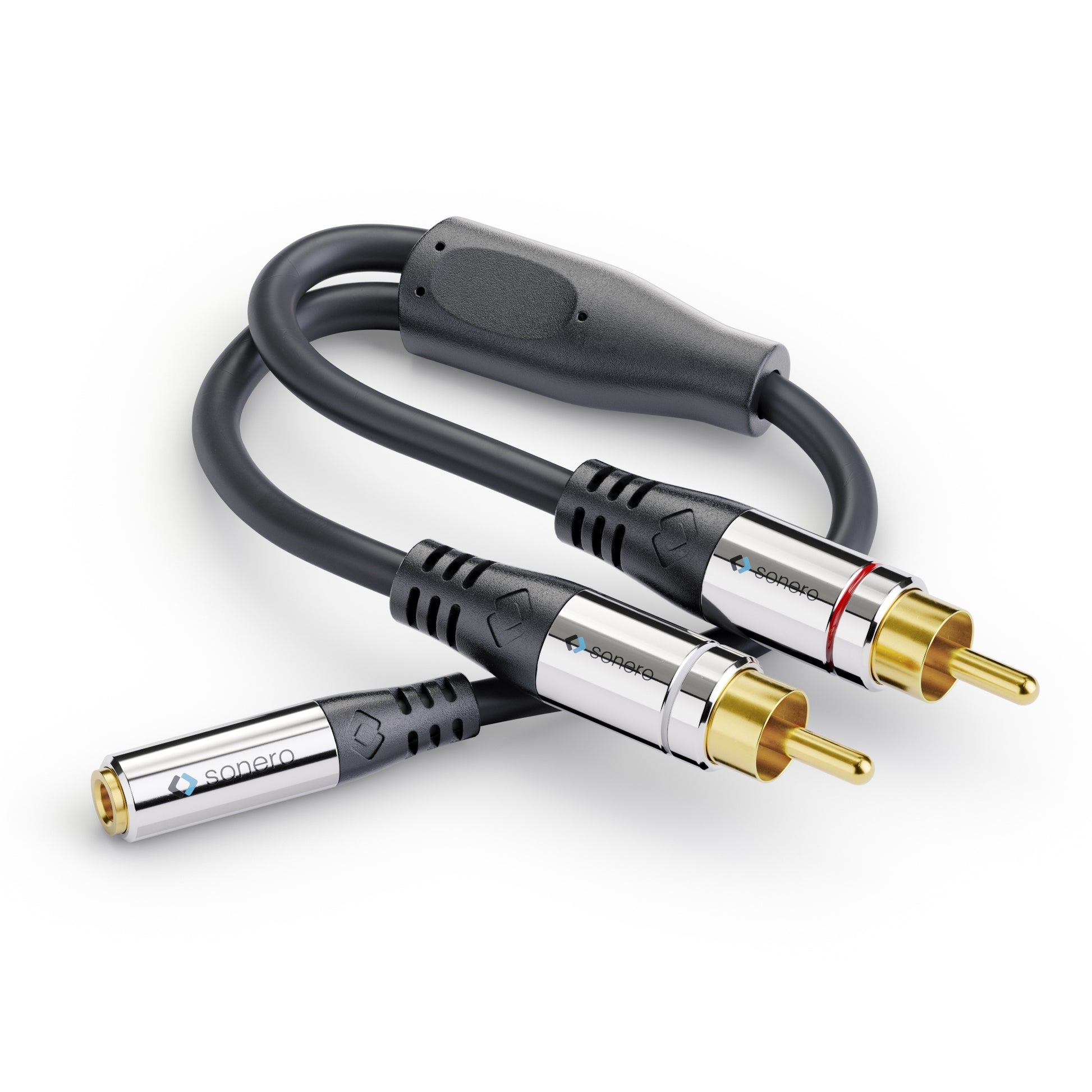 Sonero 3,5 mm auf 2× Cinch Adapterkabel – 2× Cinch Stecker zu 3,5 mm Klinkenstecker – 0,25 m, vergoldete Stecker