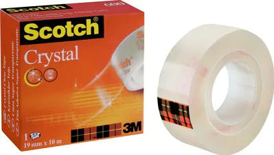 3M Scotch Büro-Klebeband Crystal – permanent, Kunststoff, 19 mm × 10 m, transparent, Kern Ø 25 mm