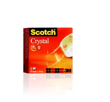 3M Scotch Büro-Klebeband Crystal – permanent, Kunststoff, 19 mm × 10 m, transparent, Kern Ø 25 mm