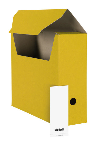 Biella Archivschachtel A4 – mit Griffloch, Beschriftungs-Etikette, 330 × 270 × 100 mm, Gelb, Karton, 10er Pack