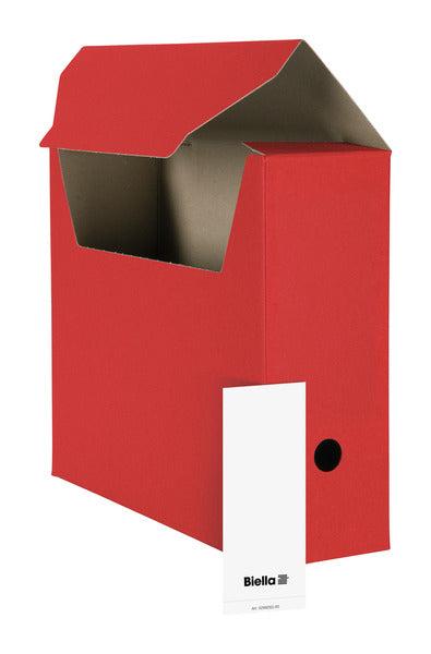 Biella Archivschachtel A4 – mit Einsteckdeckel, Griffloch, 330 × 270 × 100 mm, Rot, Karton, 10er Pack