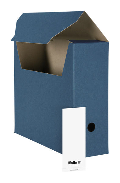 Biella Archivschachtel A4 – mit Einsteckdeckel, Griffloch, 330 × 270 × 100 mm, Blau, Karton, 10er Pack
