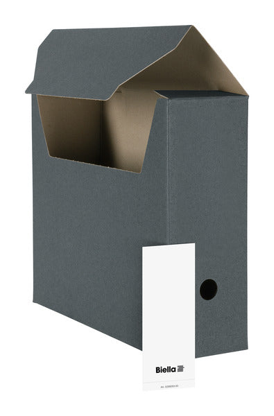 Biella Archivschachtel A4 – mit Einsteckdeckel, mit Griffloch, 330 × 270 × 100 mm, Dunkelgrau, Karton, 10er Pack