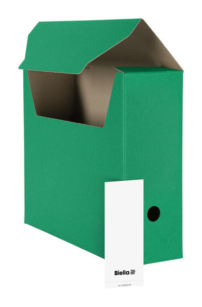 Biella Archivschachtel A4 – mit Einsteckdeckel, Griffloch, 330 × 270 × 100 mm, Grün, 10er Pack