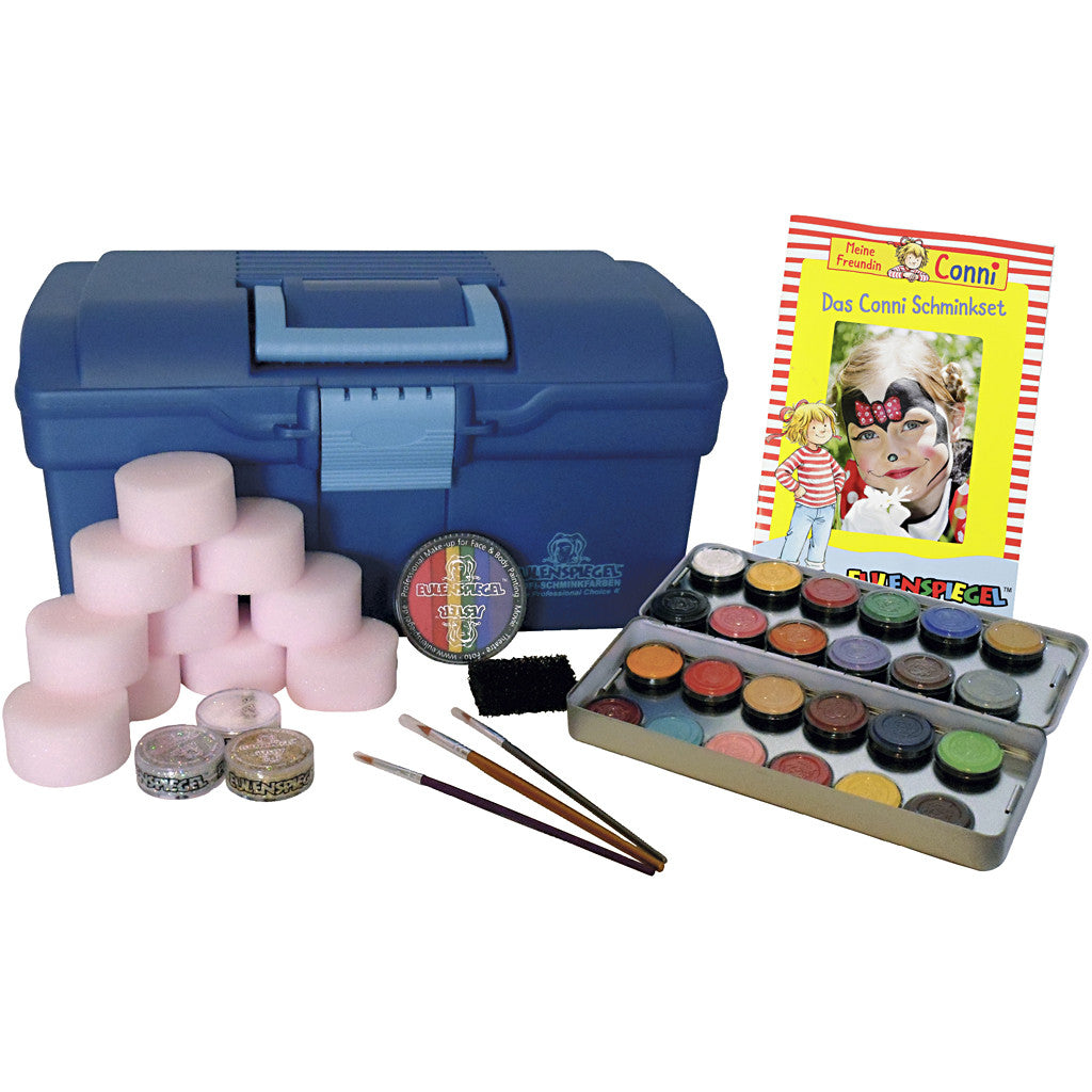 Eulenspiegel Schminkstifte – Set – 24 Farben, 24 × 3,5 ml, inkl. 3 Glitter, 10 Schwämme & Pinsel