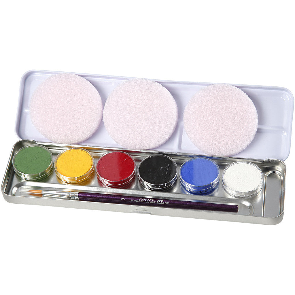 Eulenspiegel Schminkpalette – 6 Farben, mit Pinsel und 3 Schwämmen