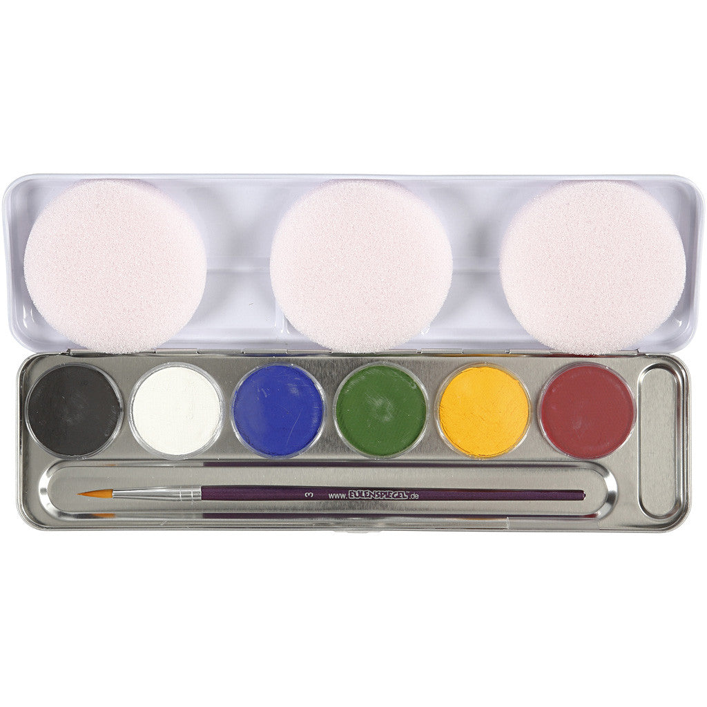 Eulenspiegel Schminkpalette – 6 Farben, mit Pinsel und 3 Schwämmen