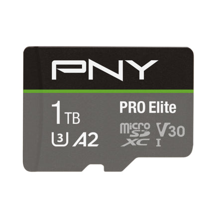 PNY Pro Elite PSDU1TBV3 microSDXC 1 TB – UHS-I, Klasse 10, U3, V30, A2, 100/90 MB/s, inkl. SD-Adapter