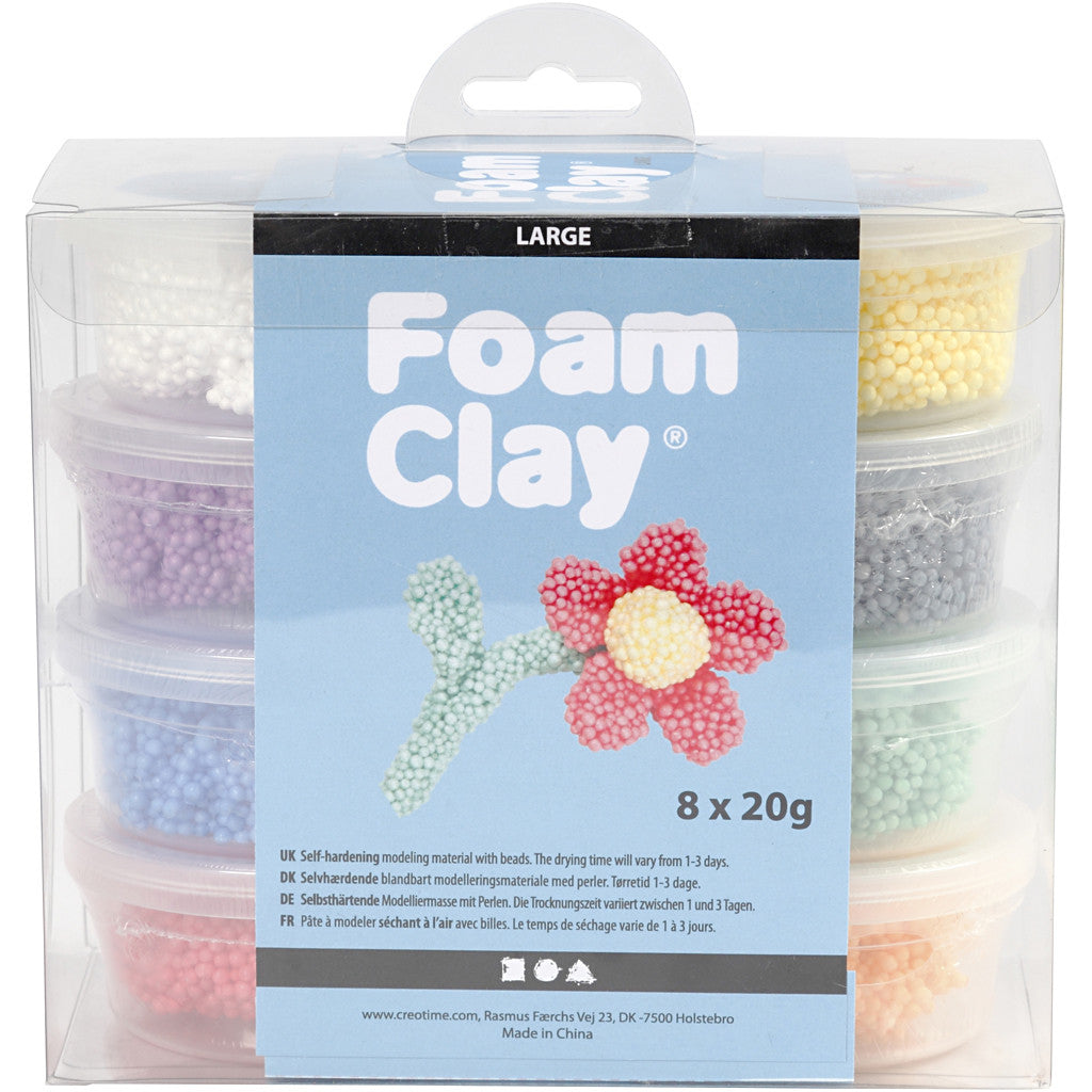 Creativ Company Modelliermasse (Foam Clay), Mehrfarbig, lufttrocknend, 160 g, 8 Stk.
