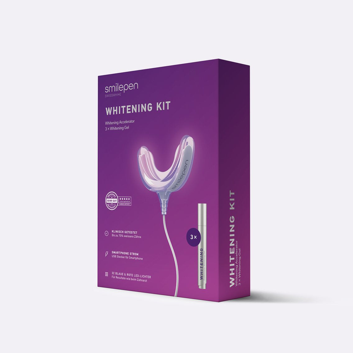Smilepen Zahnaufhellungs-Set – für alle Smartphone-Typen – UV-Licht, Minze