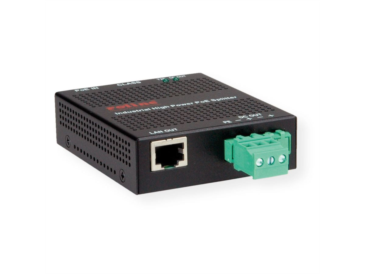 ROLINE High Power PoE-Splitter – 30 W, Gigabit Ethernet, 12 V Ausgang, für IEEE 802.3at/802.3af