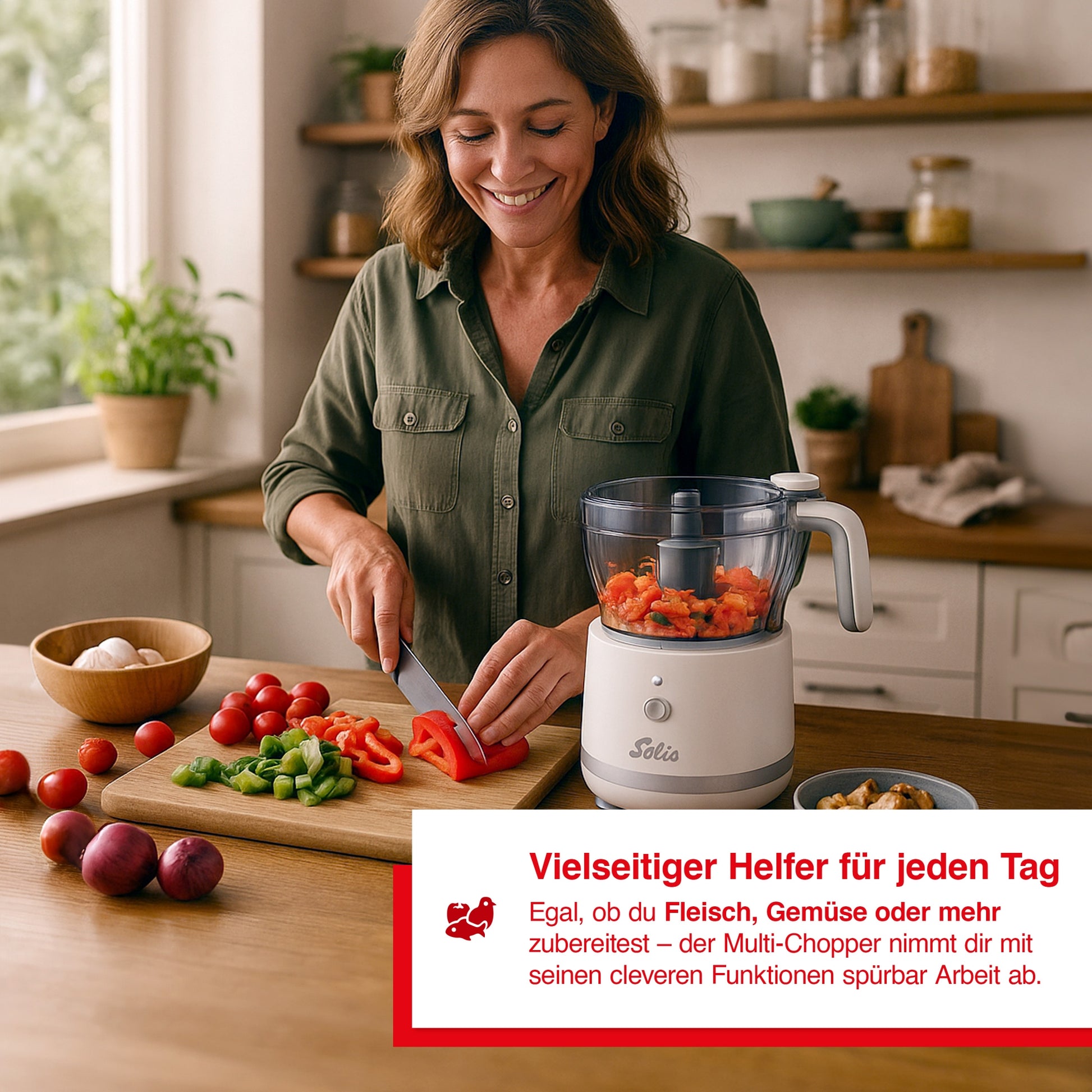 Solis Multi Chopper Typ 8330 – 1 l, 200 W, 5 Klingen, spülmaschinenfest – weiss