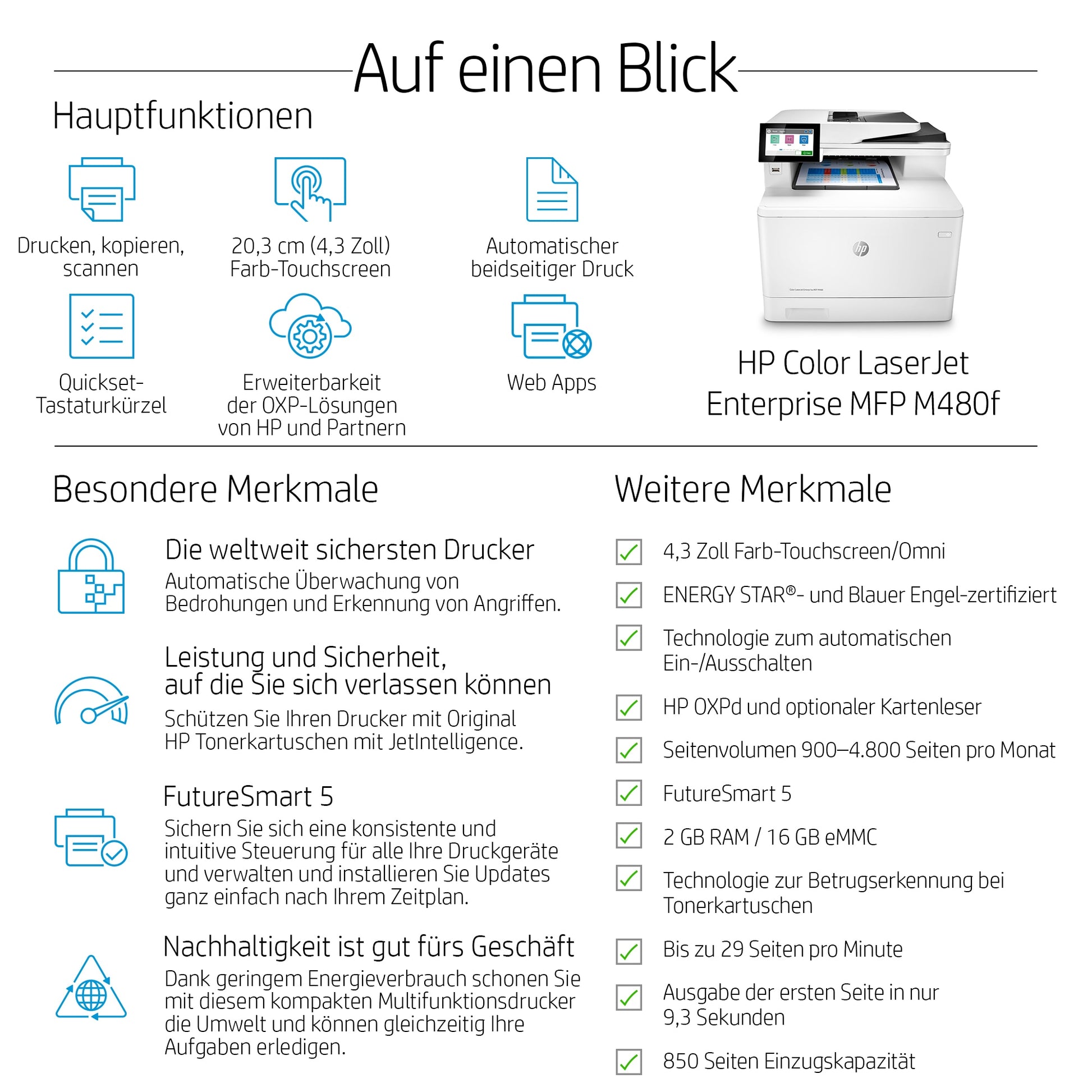 HP Color LaserJet Enterprise M480 f – Farbiger Laser-MFP, 4-in-1 – 27 Seiten/Min S/W, 27 Seiten/Min Farbe