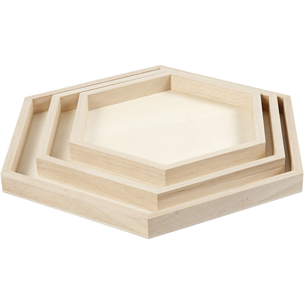 Creativ Company Tablett – 3er Set, 26,0 × 21,0 × 1,0 cm, Holz (Paulownia), Beige