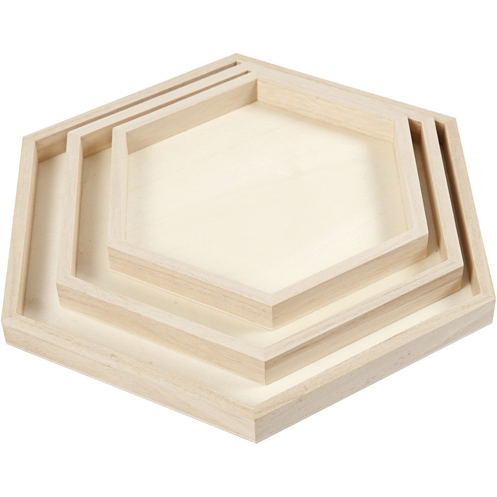 Creativ Company Tablett – 3er Set, 26,0 × 21,0 × 1,0 cm, Holz (Paulownia), Beige
