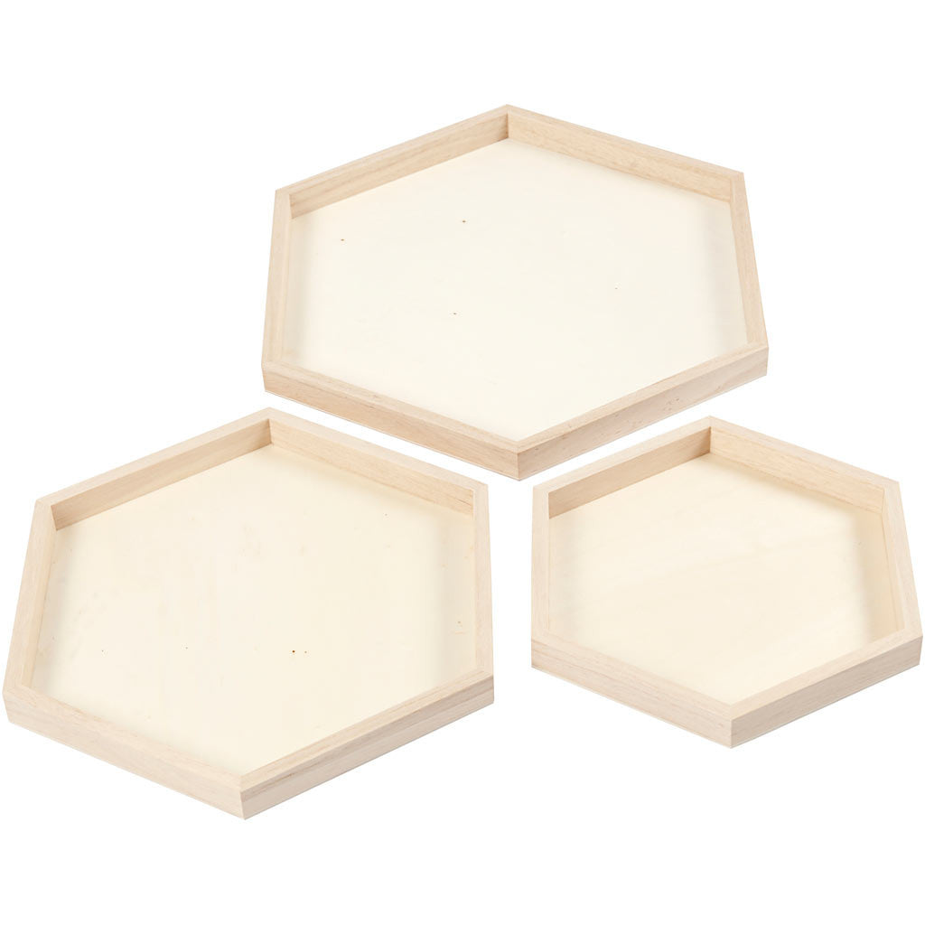 Creativ Company Tablett – 3er Set, 26,0 × 21,0 × 1,0 cm, Holz (Paulownia), Beige