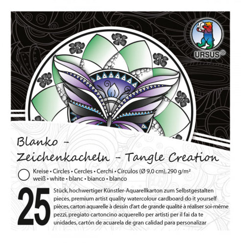 URSUS Zeichenkacheln Kreis – 9 × 9 cm – 290 g/m² – 25 Kacheln – weiss