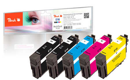 Peach Tintenpatronen-Multipack Nr. 16, CMYK, 5er-Pack, kompatibel – für Epson WF-2510, WF-2520, WF-2540