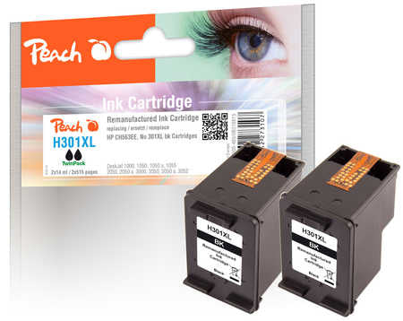 Peach 301XL Tintenpatronen-Multipack, Schwarz, 2er-Set (Kompatibel) – für HP DeskJet, Envy, OfficeJet …