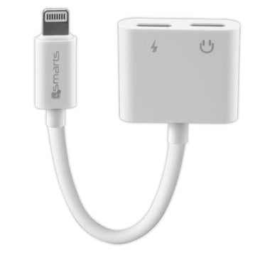 4smarts Audio- und Lade-Splitter – Adapter (Lightning auf Lightning + 3,5 mm Klinke), für iPhone/iPad – Weiss