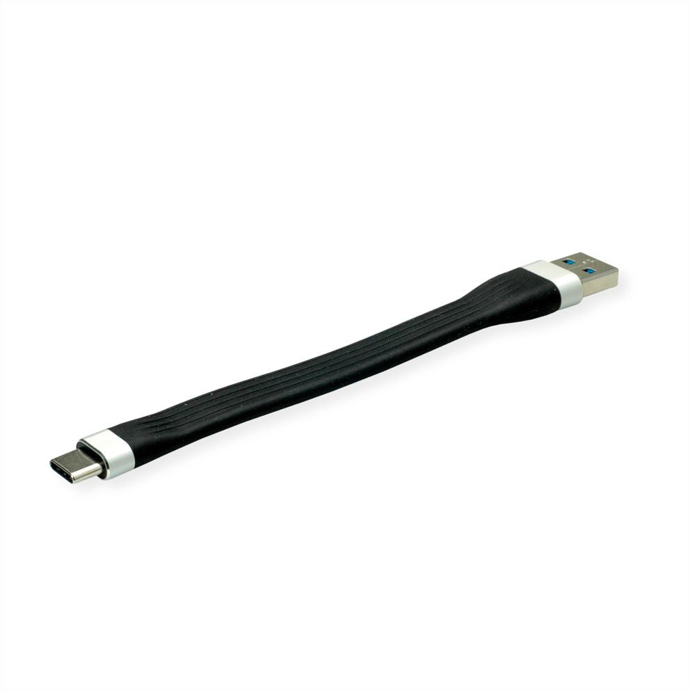 ROLINE USB-Adapter USB-A auf USB-C – USB 3.2 Gen 1 (5 Gbit/s) – Abgewinkelt, Silikonmantel – Schwarz