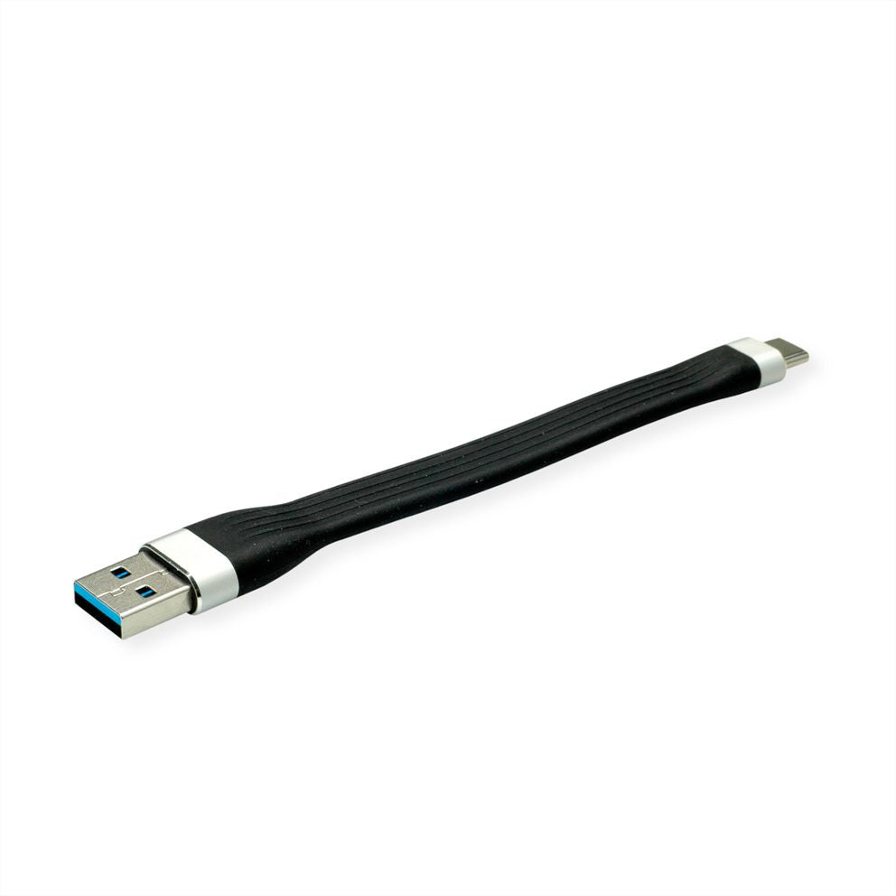 ROLINE USB-Adapter USB-A auf USB-C – USB 3.2 Gen 1 (5 Gbit/s) – Abgewinkelt, Silikonmantel – Schwarz