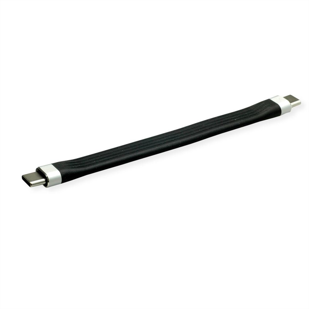 ROLINE USB-C auf USB-C Kabel – USB 3.2 Gen 2 (10 Gbit/s) – 0,11 m – PD 60 W – Silikon, Flachband – Schwarz