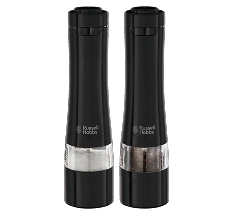 Russell Hobbs Salz- und Pfeffermühle 23,3 cm, Edelstahl, Schwarz, 2-teilig, batteriebetrieben, Keramik-Mahlwerk