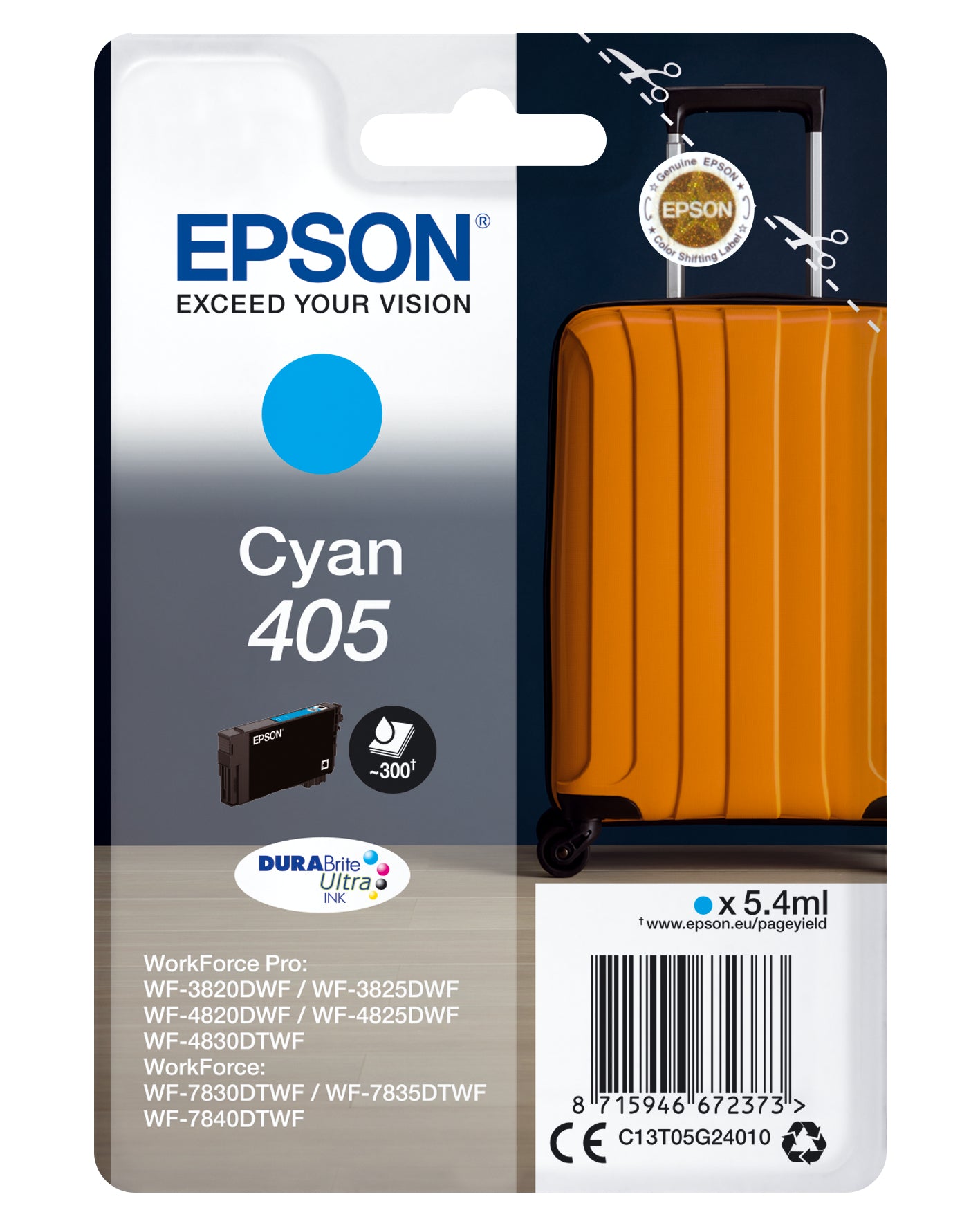 Epson 405 Cyan Tintenpatrone (Original) – 300 Seiten – für WorkForce Pro WF-4820/4830/3820 – T05G24010