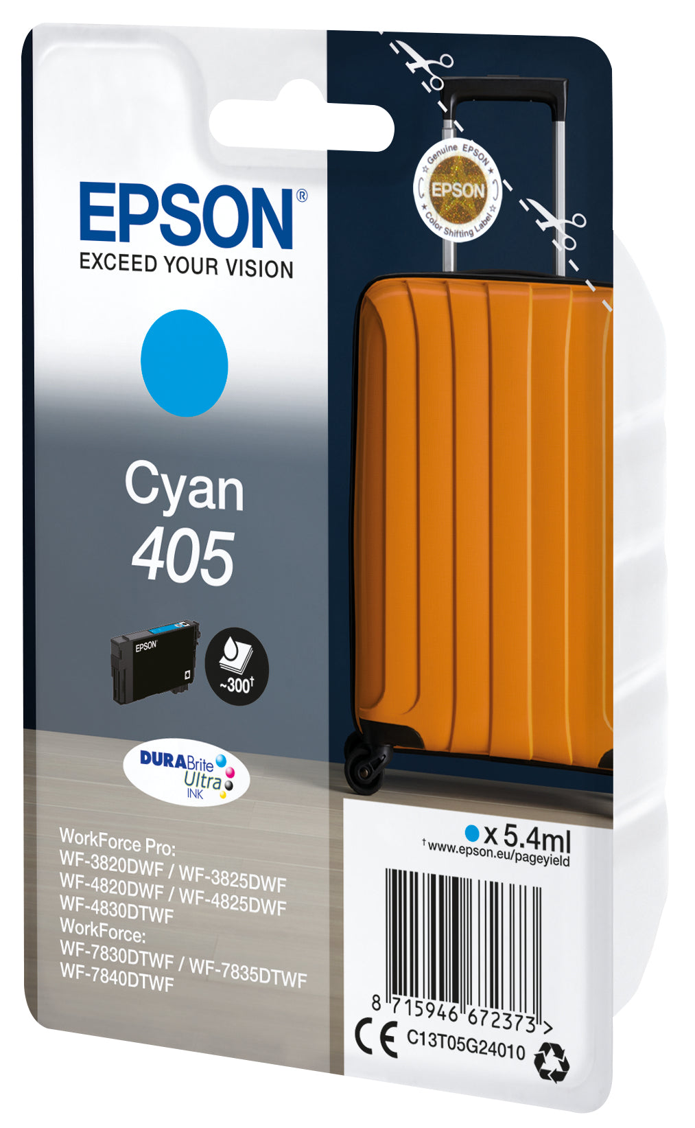 Epson 405 Cyan Tintenpatrone (Original) – 300 Seiten – für WorkForce Pro WF-4820/4830/3820 – T05G24010
