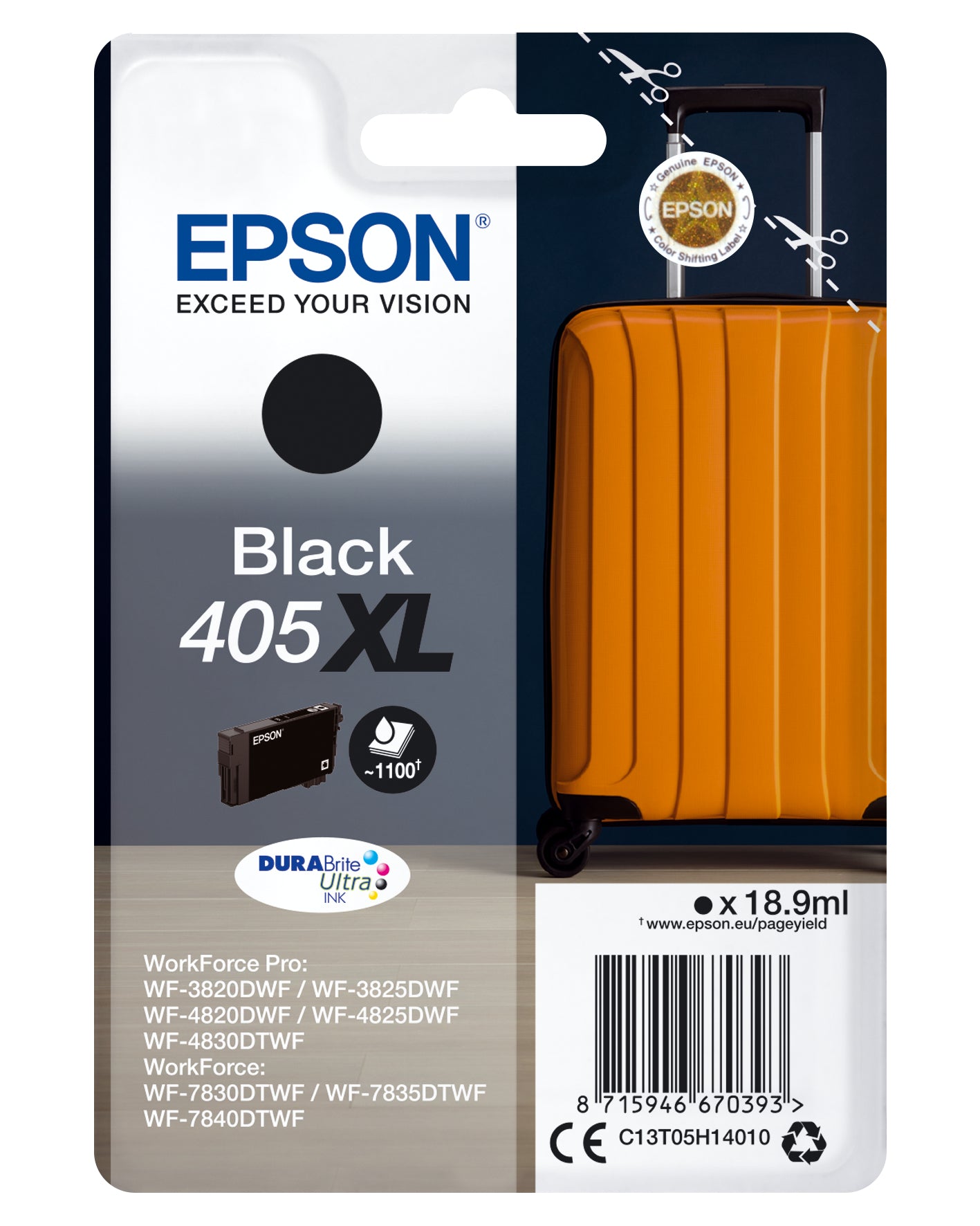 Epson 405XL Schwarz Tintenpatrone (Original) – 18,9 ml – für WorkForce WF-7830/7835/7840…