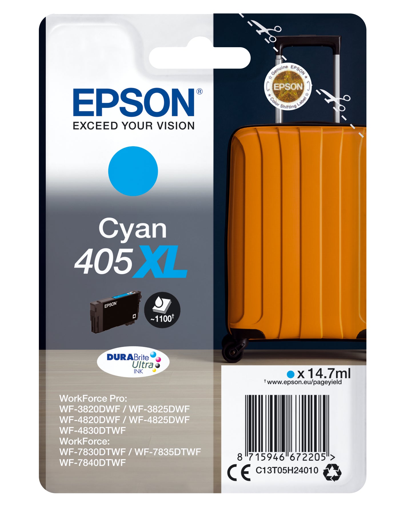 Epson Tintenpatrone 405XL, cyan, original
