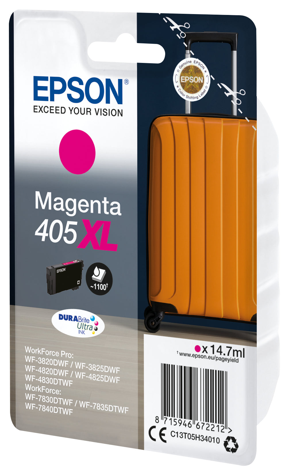 Epson 405XL Magenta Tintenpatrone (Original) – 1'100 Seiten – für Workforce Pro WF-3820DFW/4820DFW