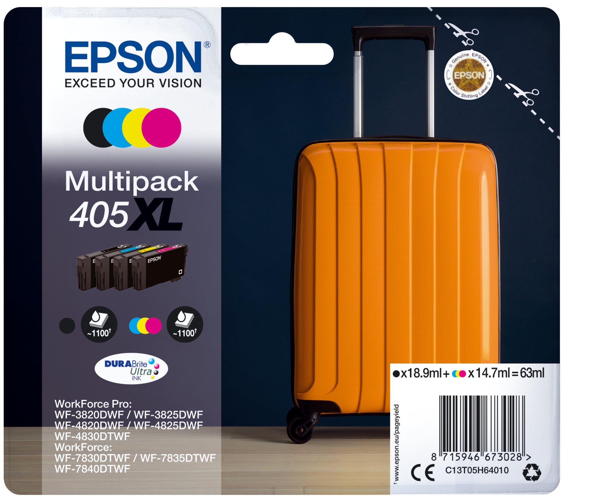 Epson Tintenpatronen-Multipack 405XL, CMYK, XL, 4er-Pack – für verschiedene Modelle