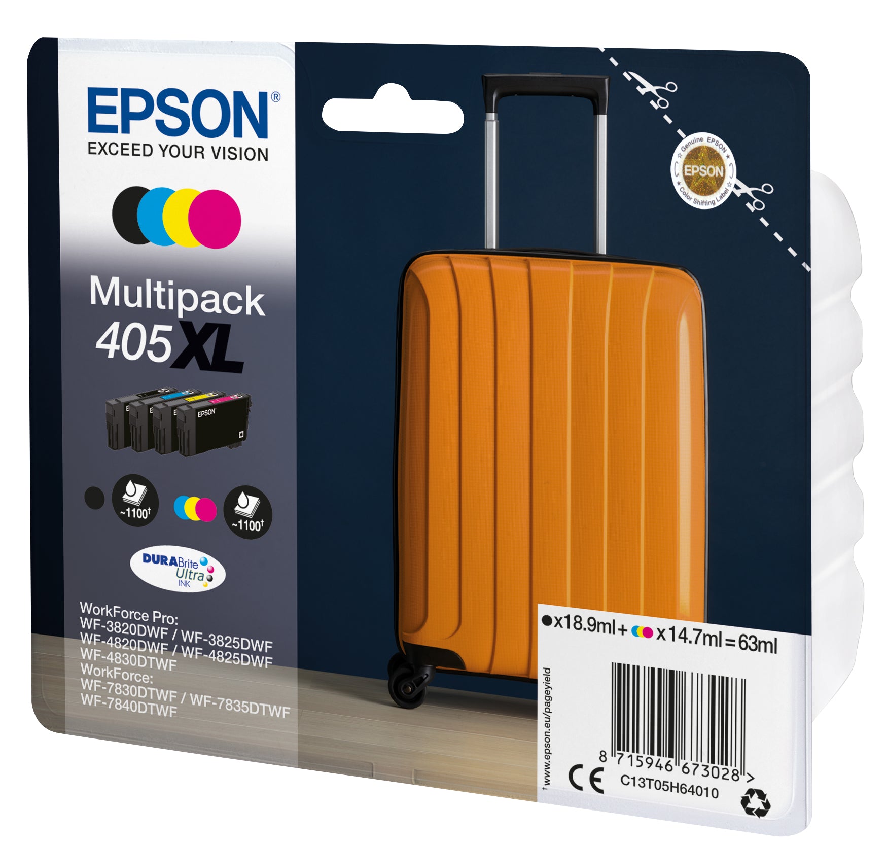 Epson Tintenpatronen-Multipack 405XL, CMYK, XL, 4er-Pack – für verschiedene Modelle
