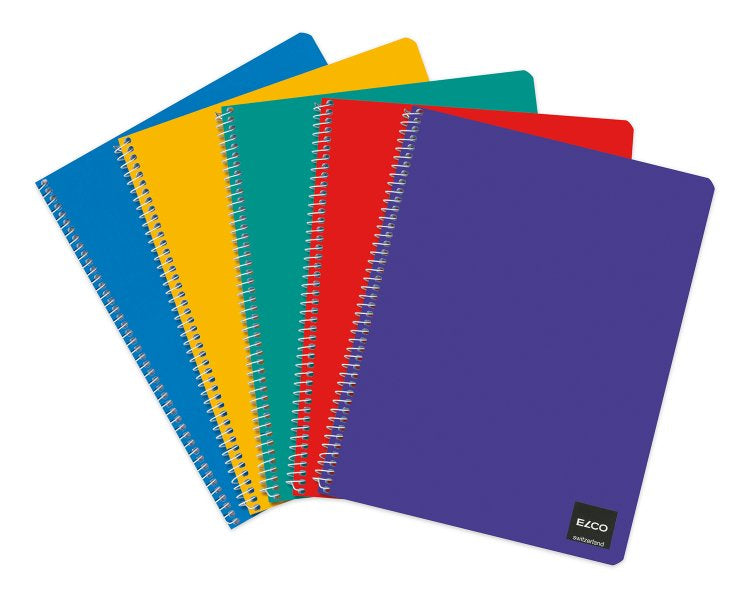 Elco Spiralheft – A4 – kariert – 50 Blatt – 70 g/m² – Spiralbindung, farbig sortierte Deckel – FSC – 5 Stück
