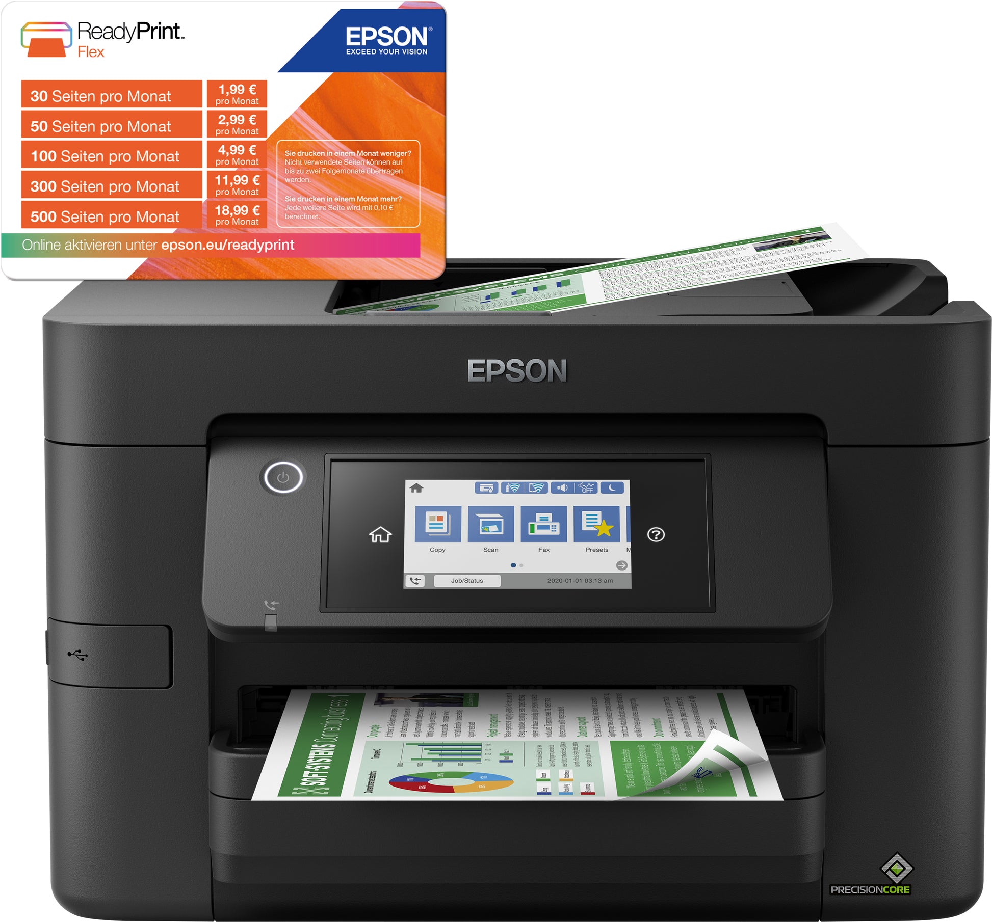 Epson WorkForce Pro WF-4820DWF – Farbiges Tintenstrahl-MFP A4, 4-in-1 – USB/WLAN – Duplex, ADF – 25 ppm S/W