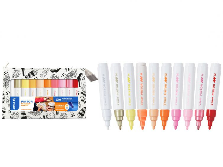 Pilot Pigment-Marker Pintor – Rundspitze 1,5-2,2 mm – Sortiert – 10er-Set – Für dunkle Oberflächen geeignet