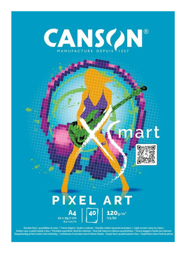 Canson Kunstdruckpapierblock – A4, 120 g/m², farbig sortiert, kariert, 40 Blätter – FSC
